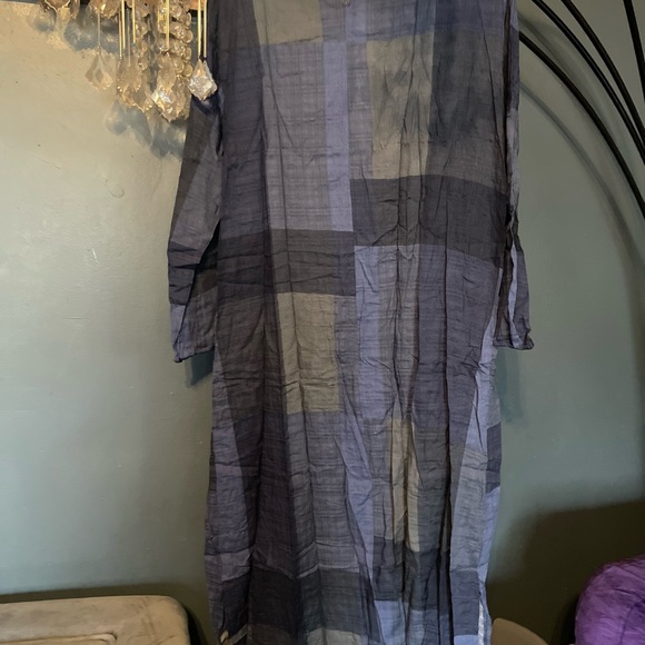 Zanzea Navy Checkered Long Sleeve Dress - Picture 2 of 4